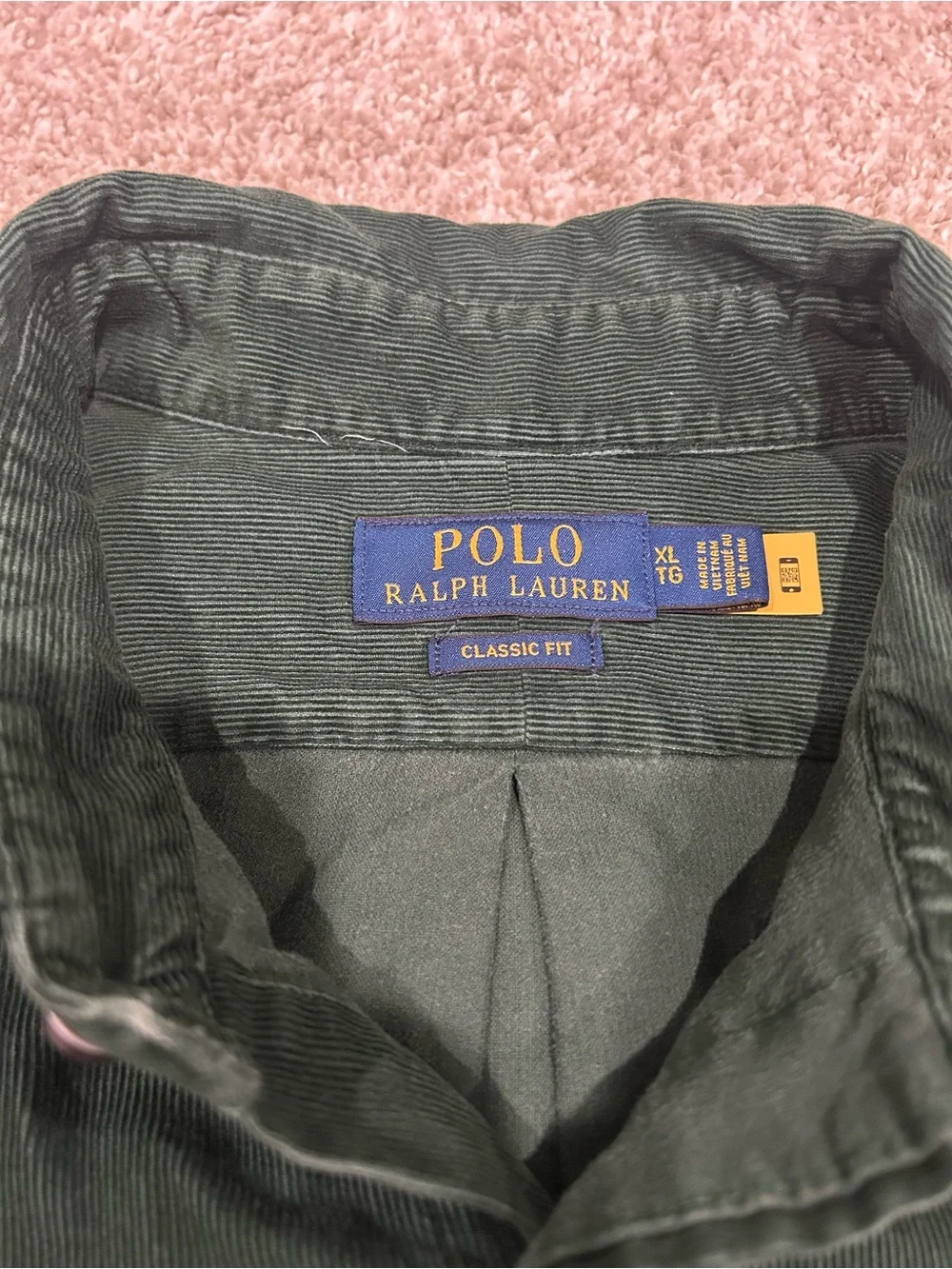 Polo Ralph Lauren Shirt Mens XL Corduroy Long Sleeve Green Classic Fit Button